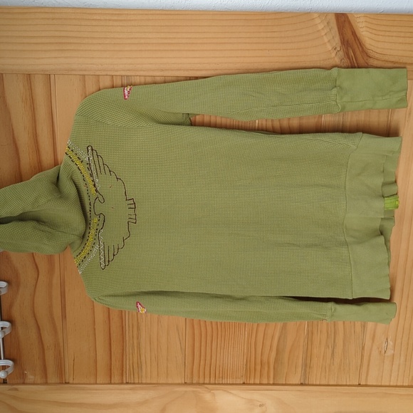 Free People Thermal Embriored Green Zip Up Hoodie Sz M - Picture 8 of 11